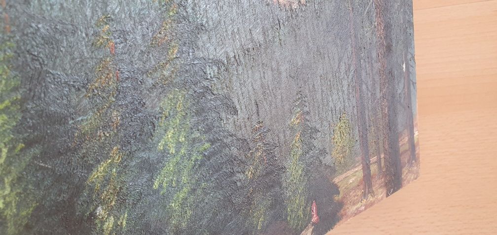 Obraz Pejzaż leśny, Szczyty gór. Olej na desce. Maurer 1951 PRL vintag