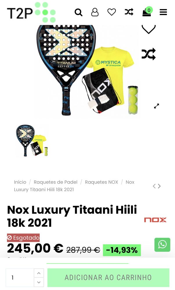 Raquete padel NOX TITANIUM carbon 18k