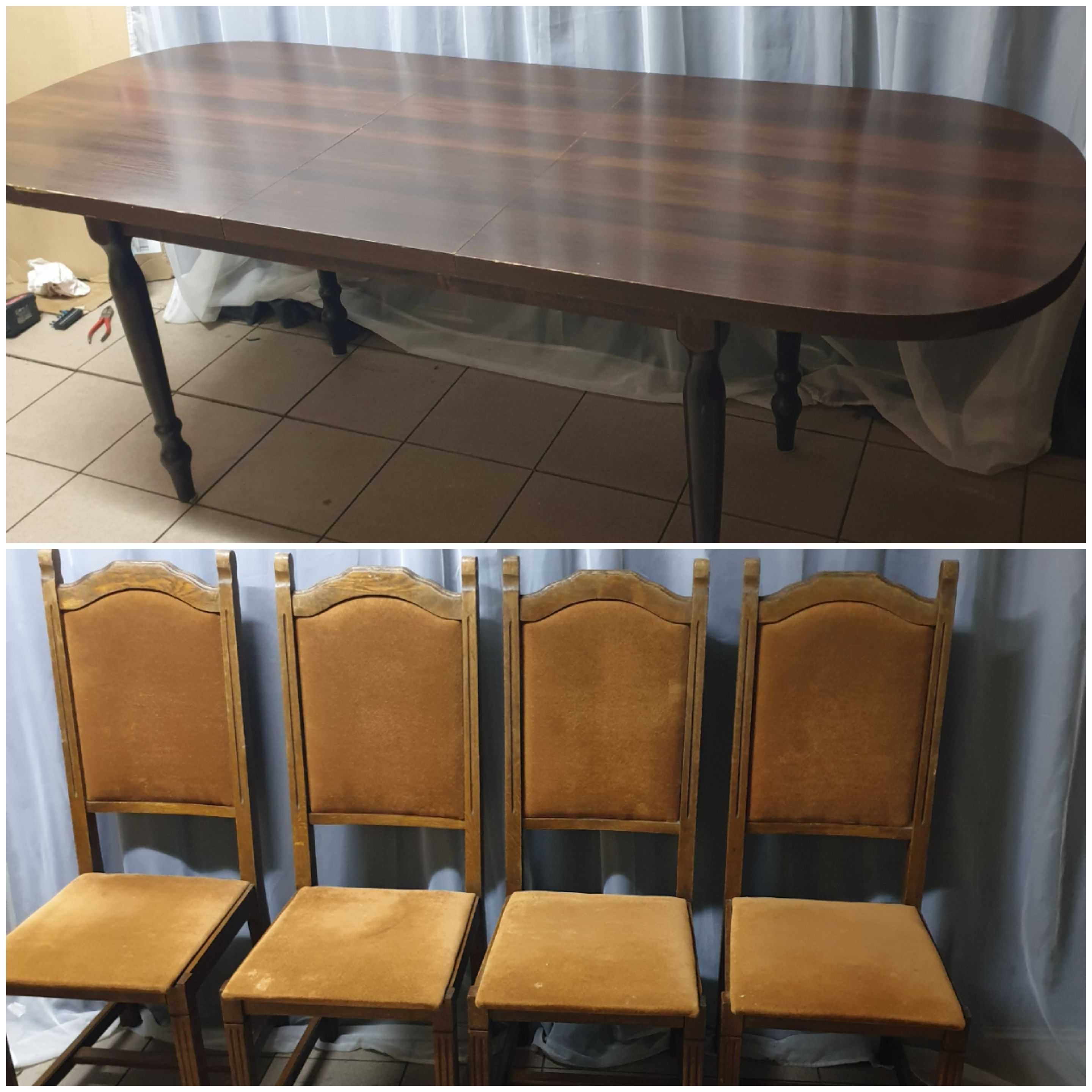 Stol+4krzesla z krzeslami zestaw krzesel komplet rozkladany owalny
