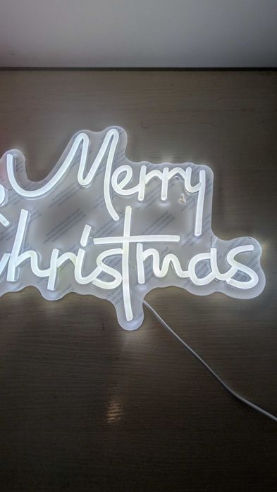 Neon Merry CHRISTMAS napis na ściane LED prezent święta Mikołaj jasny