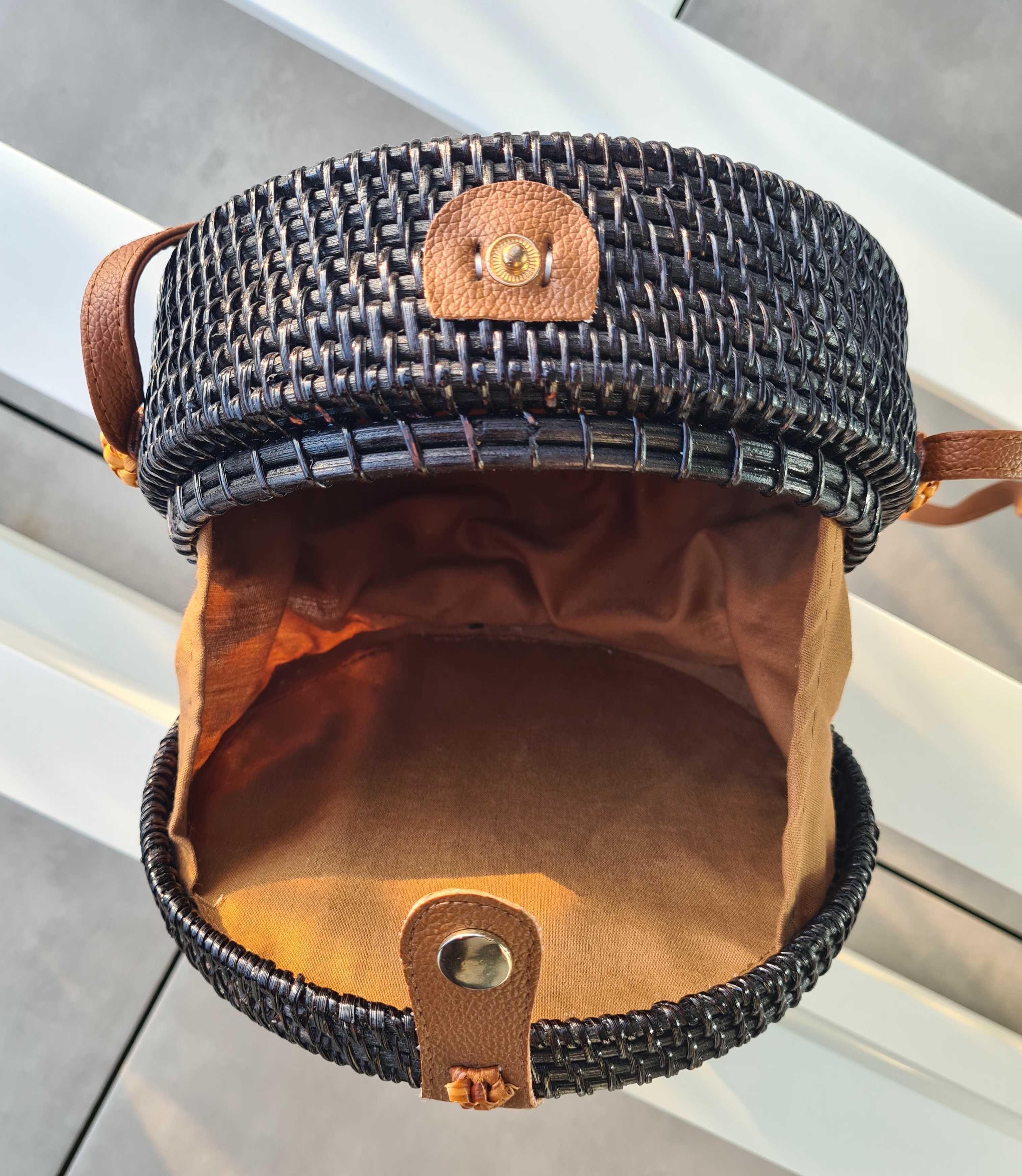 Bolsa Carteira Palhinha entrelaçada Preta redonda Mala Moda verão