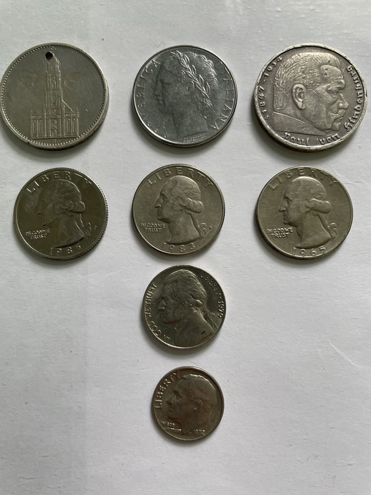 Іноземні монети (Третього Рейху, американські, італійська)