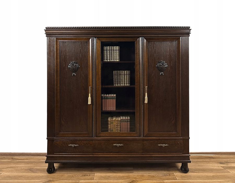 BIBLIOTEKA gabinetowa ANTYK WITRYNA szafa rzeźby z owocami 3 szuflady