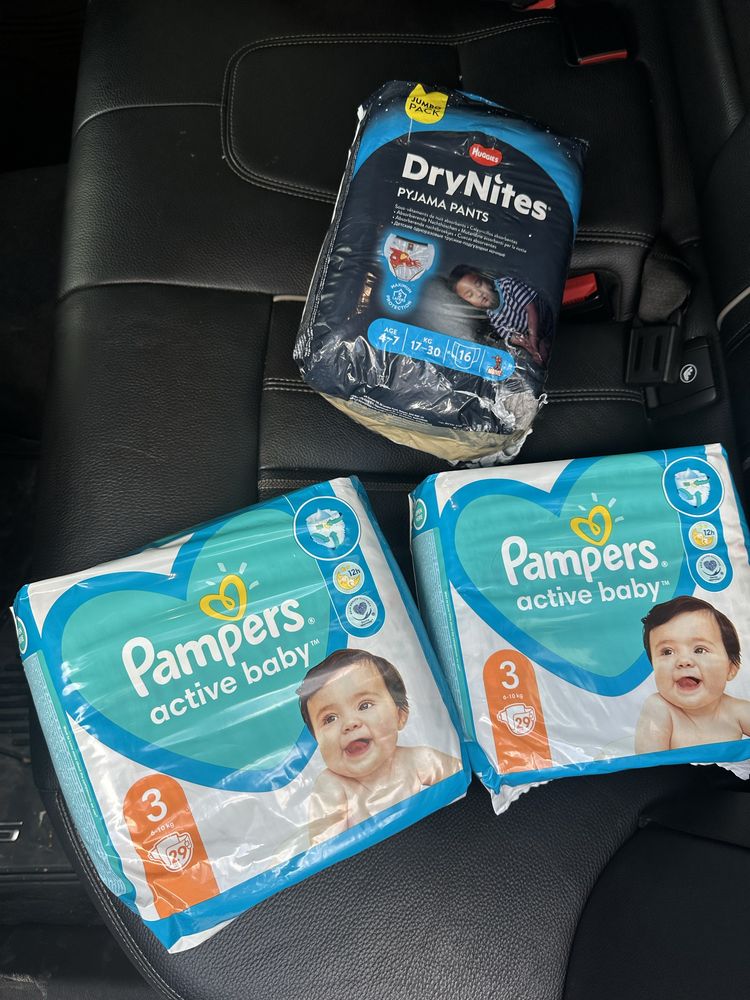 Pampers active baby 3 29 шт,Huggies dry nites 4-7 лет