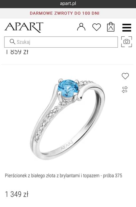 Pierścionek z białego złota z brylantami i topazem - próba 375 Apart