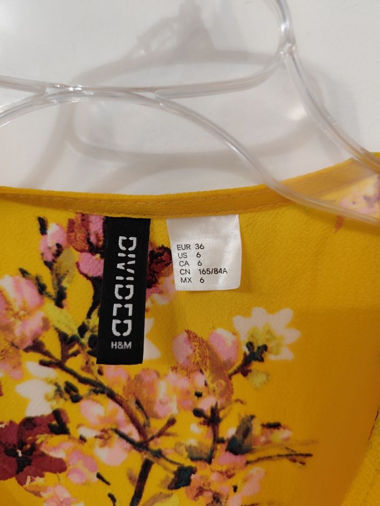 H&m żółta kopertowa letnia zwiewna kobieca sukienka r. S