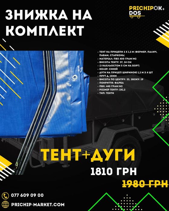 Тент та дуги на легковий причіп / Накриття, полотно, каркас на причіп