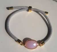 Bransoletka szara z różowym kamieniem handmade amulet