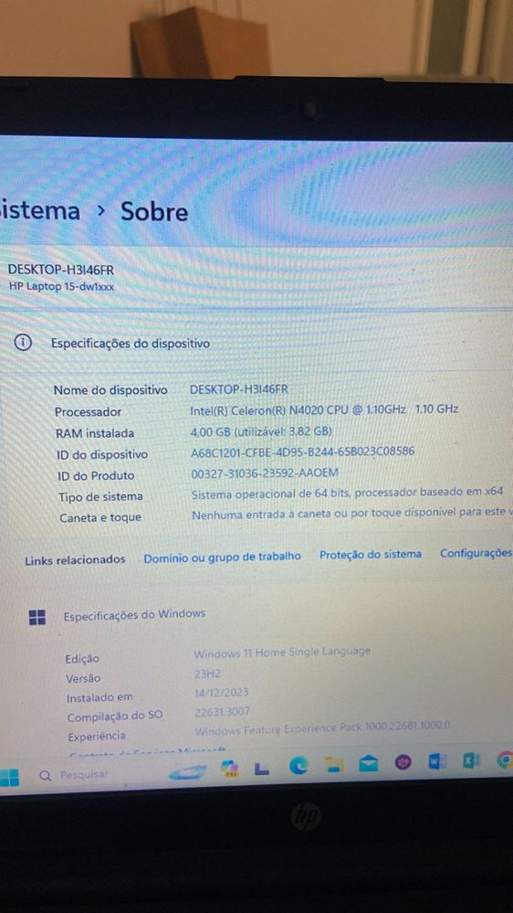 HP laptop 15-dw1215nia (sem carregador)