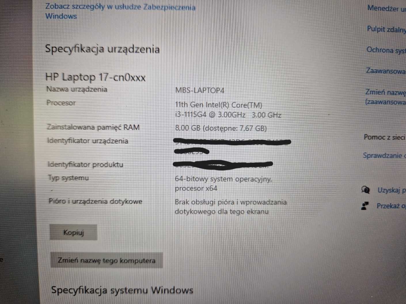 Laptop HP 17 i3-1115G4/8GB/256/Win11 Silver - likwidacja firmy