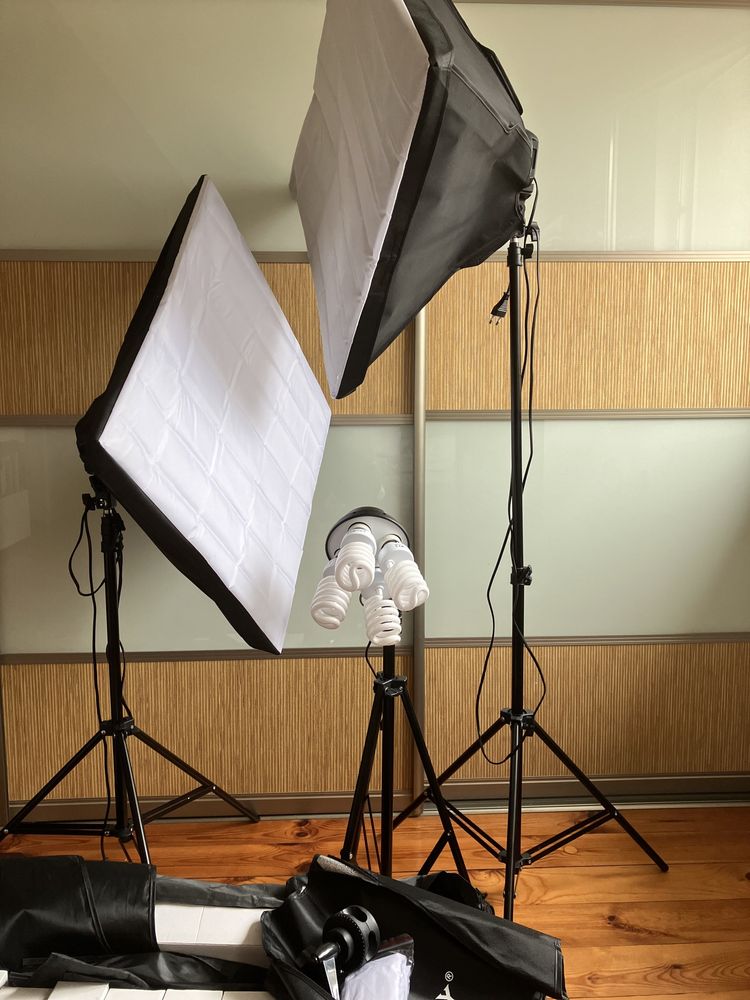 3 lampy studyjne softbox zestaw światło ciągłe