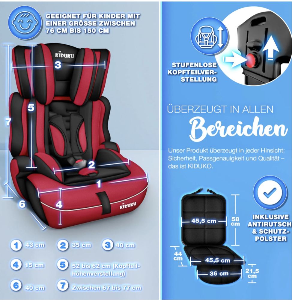 KIDUKU® fotelik samochodowy dla dziecka 9-36 kg