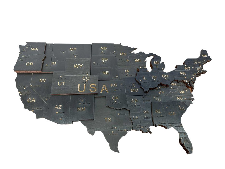 Mapa 3D drewniana USA -Czarny, 86cm Stany Zjednoczone, prezent U.S.A.