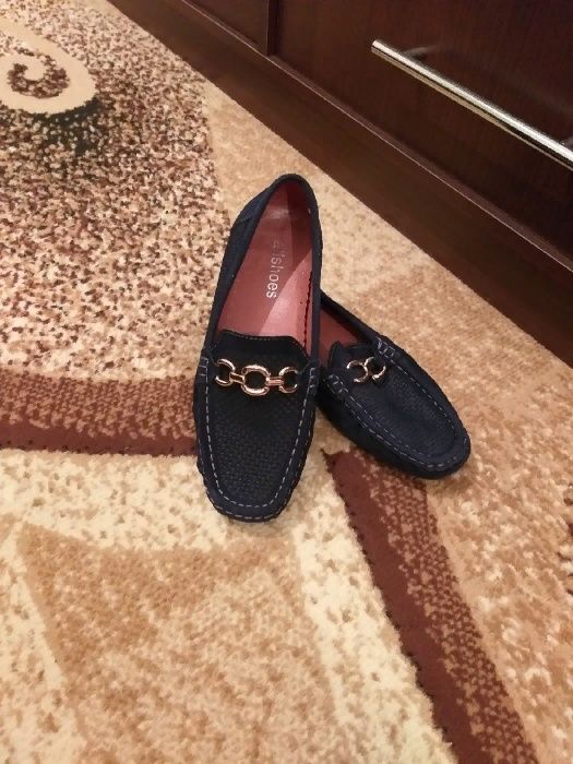 Туфли лоферы балетки мокасины замшевые синие женские