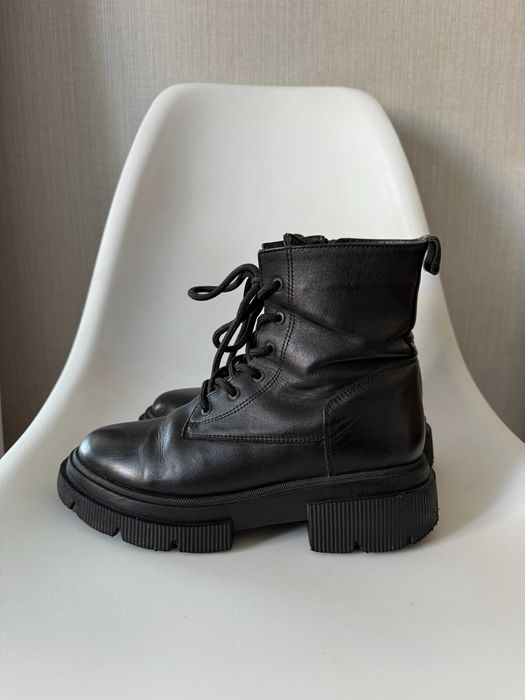 чёрные кожаные зимние ботинки, натуральная кожа, натуральный мех 39