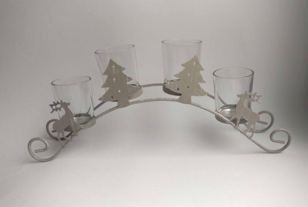 Metalowo-szklany popielaty świecznik, świąteczny, Boże Narodzenie