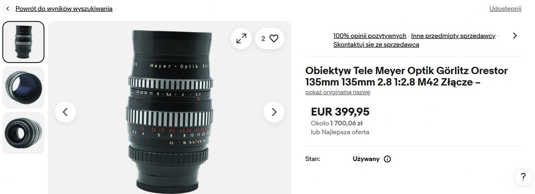 Obiektyw Meyer Optik Görlitz Oreston 135mm 2,8 gwint M42 GERMANY Zebra