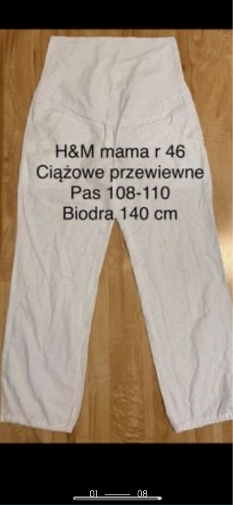 H&M mama białe długie spodnie ciążowe rozm 46 naturalny materiał