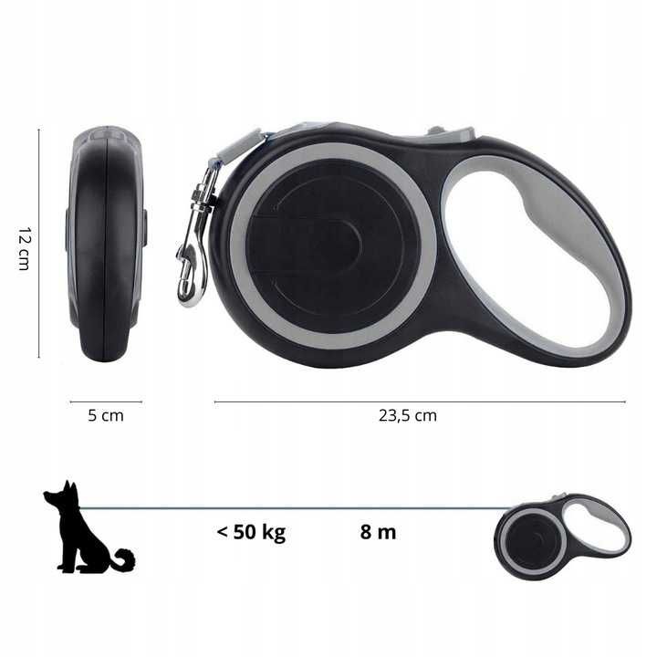Automatyczna Smycz Z Blokadą Psa 50kg Odbłaskowa 8m