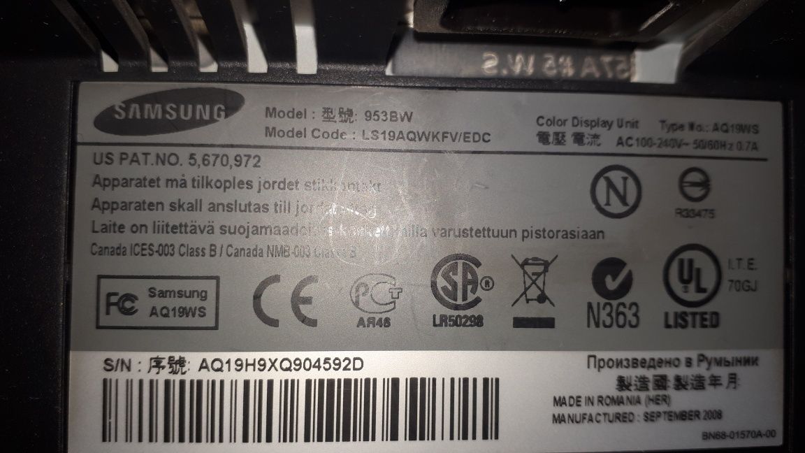Monitor SAMSUNG SyncMaster 953BW 19'
