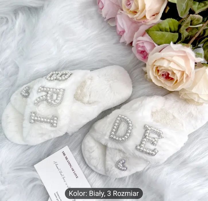 Kapcie ślubne bride panna młoda glamour futerko