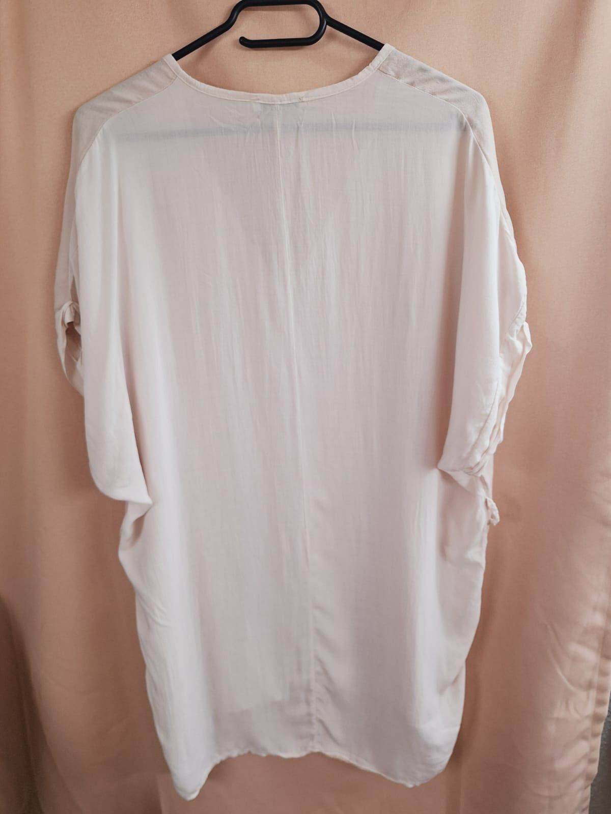 Bluzka tunika lniana len pudrowy róż oversize L xl