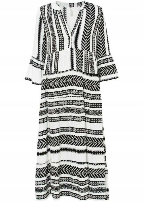 Długa, czarno-biała sukienka w stylu folk 38/40/42