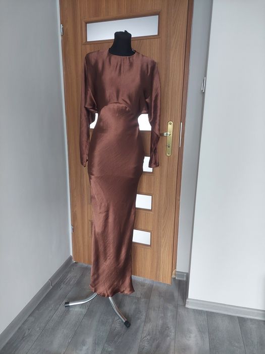 Maxi sukienka satynowa kimono na wesele imprezę okazjonalna asos M