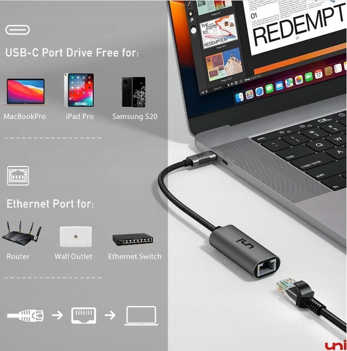 Adapter Usb-C Ethernet Adapter Uni