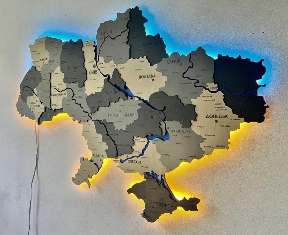 Дерев"яна мапа України з Led підсвіткою карта Украины с подсветкой