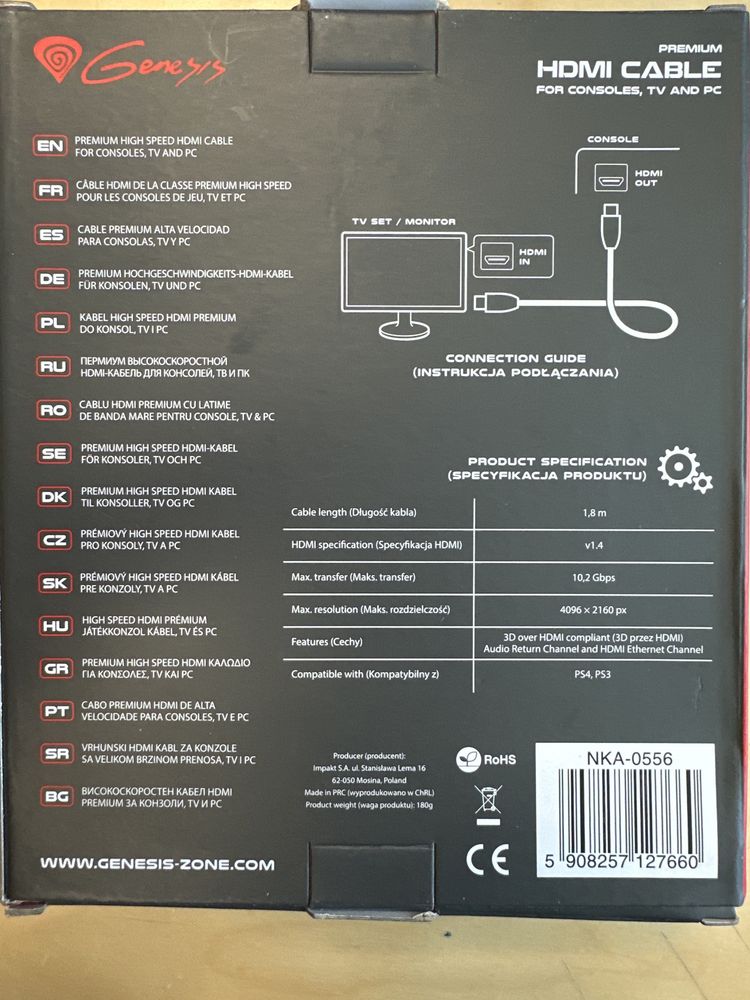 Premium HDMI Cable 1,8m Genesis