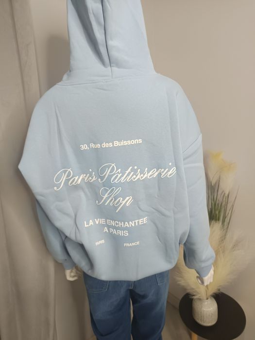 Baby blue bluza damska oversize z kapturem kieszeń kangurka