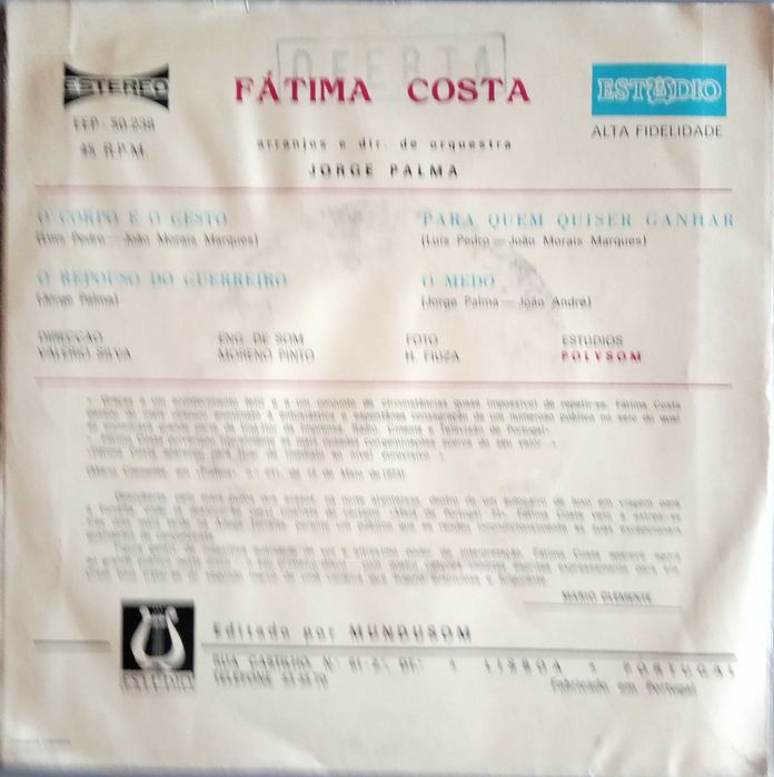Fátima Costa	- - - - -	O Corpo e o Gesto	- - - - -	EP