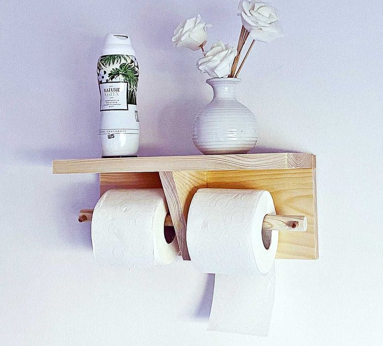 DREWNIANA półka z wieszakiem na papier lub ręcznik