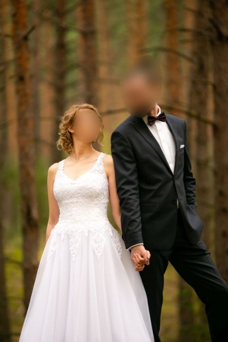 Suknia ślubna biała 36, koronka koronkowa tiul