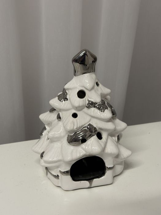 Lampion na świeczkę tealight biało-srebrny Home & You 18 cm latarenka