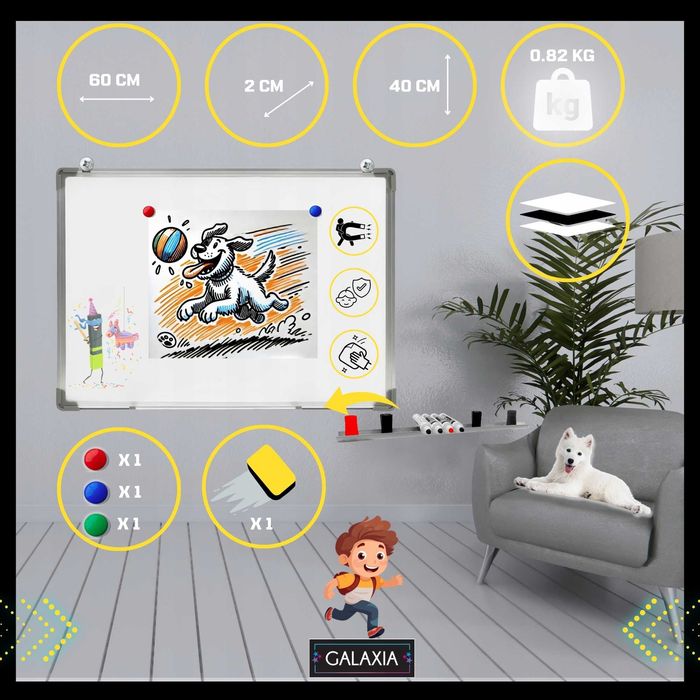 Tablica Magnetyczna Suchościeralna 60x40 Dla Dzieci Na Ścianę Biała