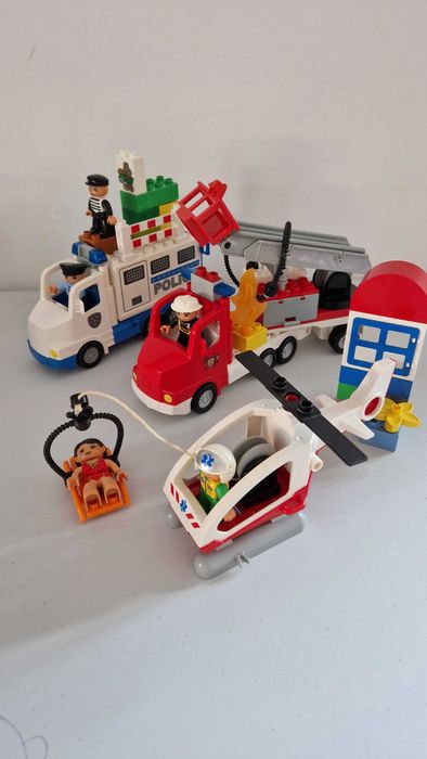 Lego Duplo mix straż pożarna policja helikopter ratunkowy