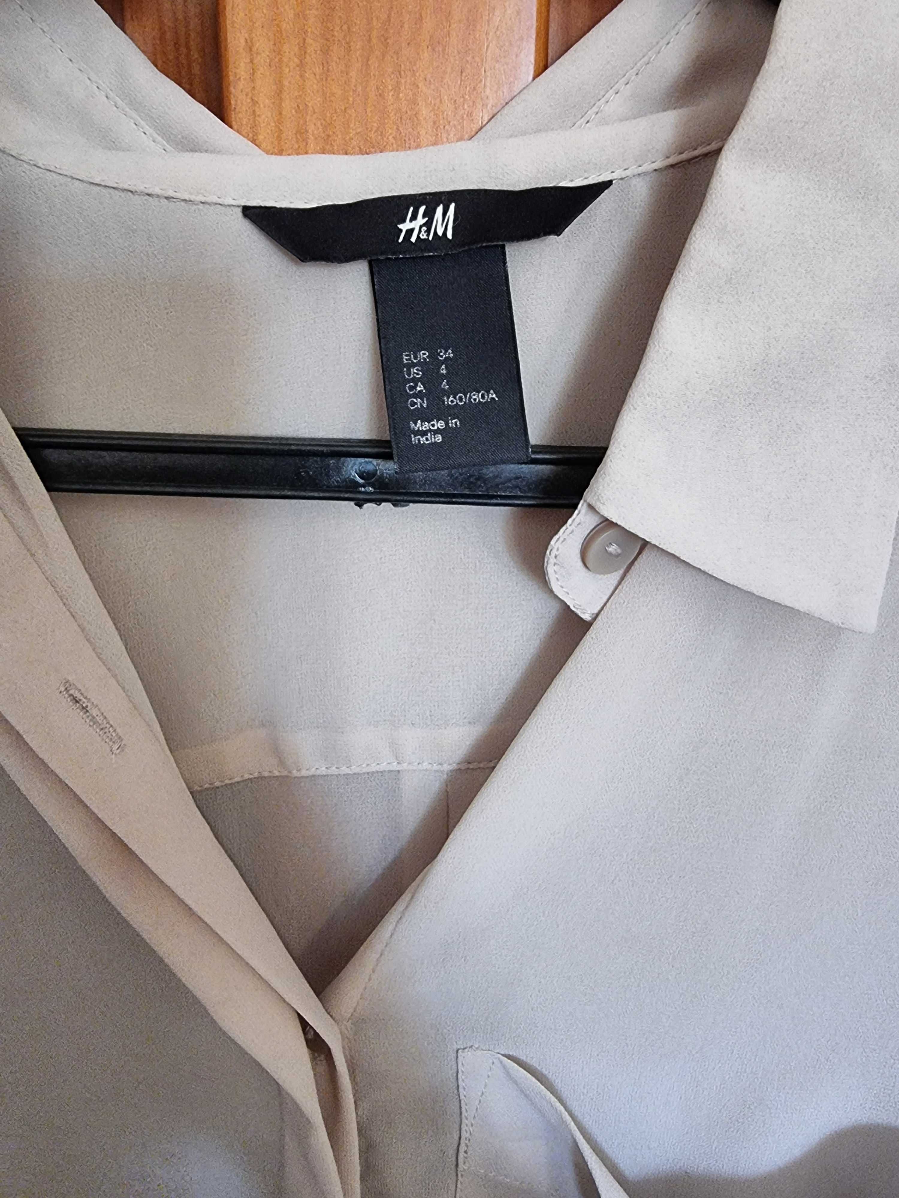 Camisa bege escura /acastanhada com transparência H&M, tamanho 34