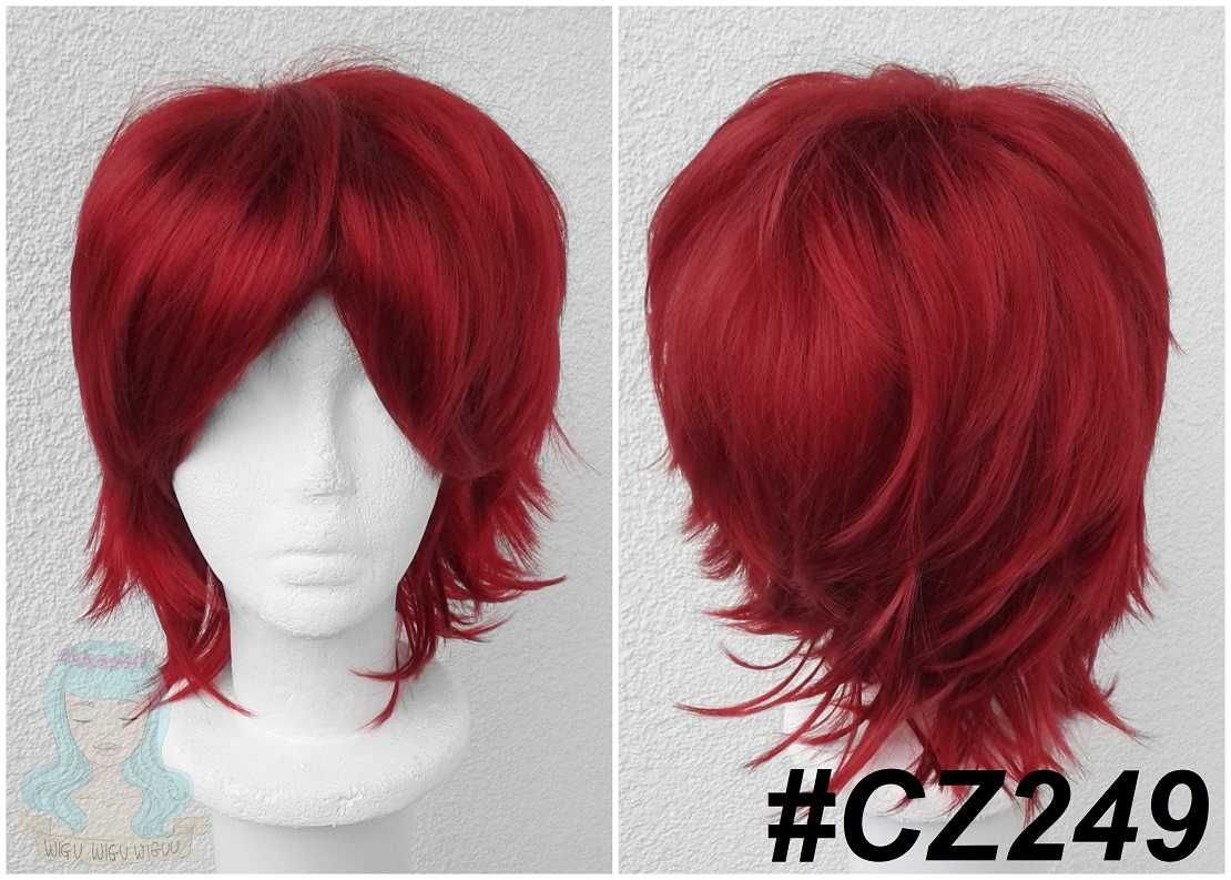 Krótka czerwona męska peruka krótki czerwony wig z grzywką cosplay