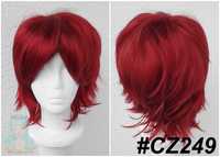 Krótka czerwona męska peruka krótki czerwony wig z grzywką cosplay