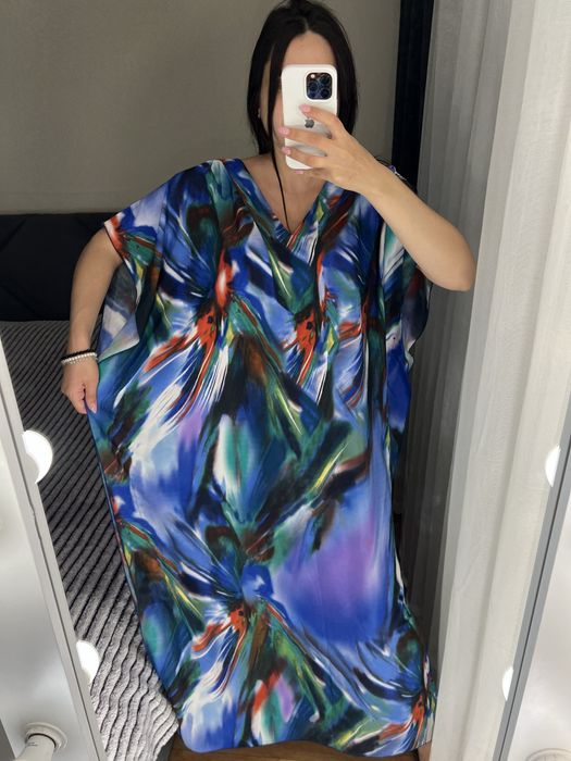 Довга батал пляжна туніка накидка парео на купальник сітка