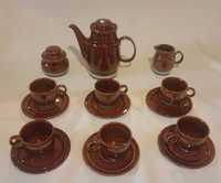 Zestaw do kawy lub herbaty, ceramika Pruszków, brązowy porcelit z PRL