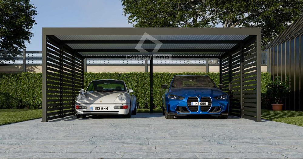 CarPort PREMIUM - wiata samochodowa 6x5,7 - antracyt - zabudowa  CP110