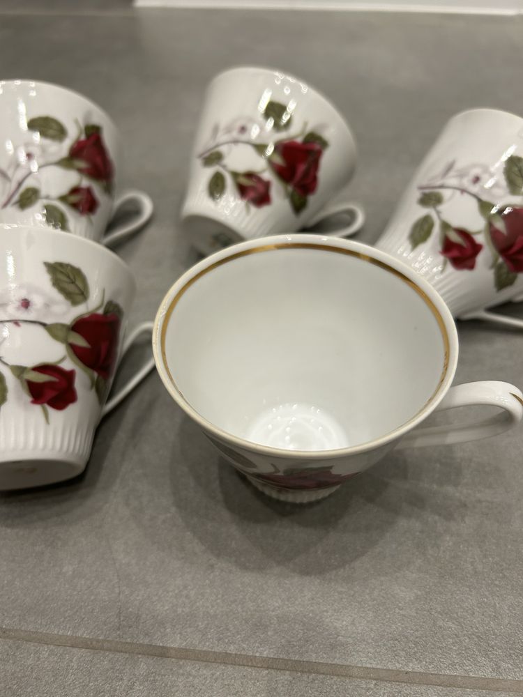 Filiżanki do kawy Włocławek Vintage Porcelana PRL Róża Kwiaty