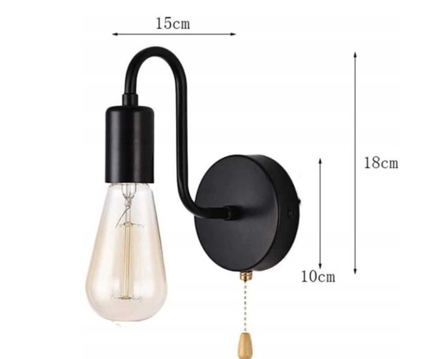 Lampka ścienna w stylu retro ze sznurekiem do włączania gwint E27