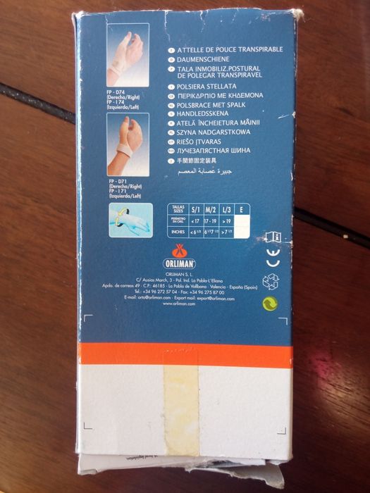 Orteza stabilizator kciuka prawego Orliman Manutec Rizart rozmiar S/1