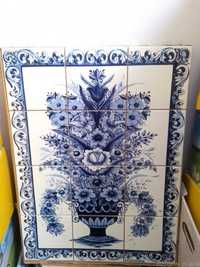 Painéis de Azulejos JARRA COM FLORES a AZUL e BRANCO Bonitos 60x45 CM