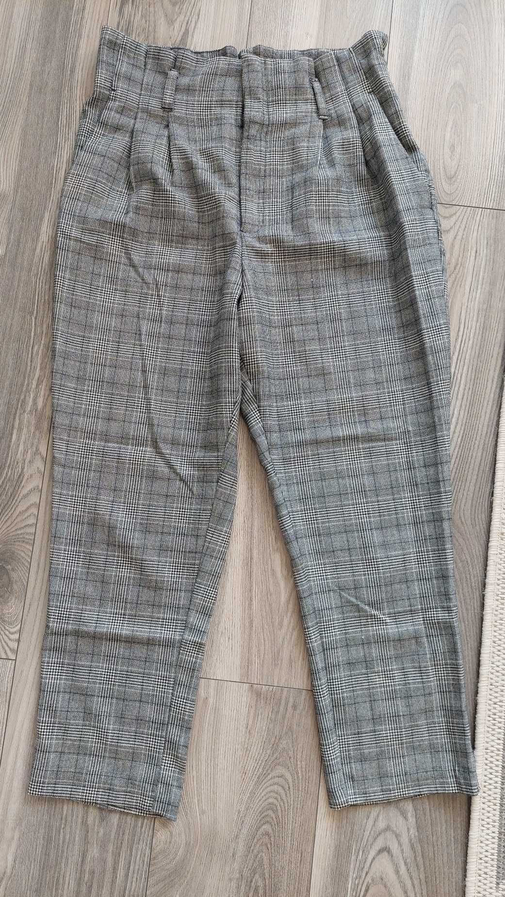 H&M spodnie paper bag krata wełna wiskoza 40