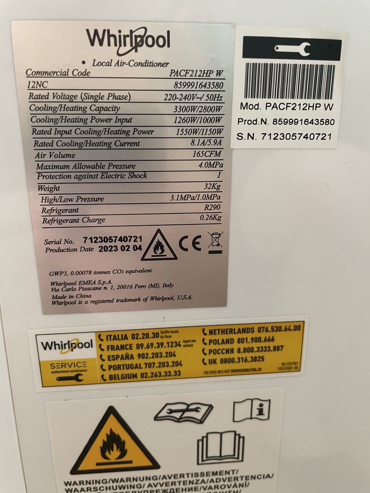 Klimatyzator Kompakt Whirlpool PACF212HPW